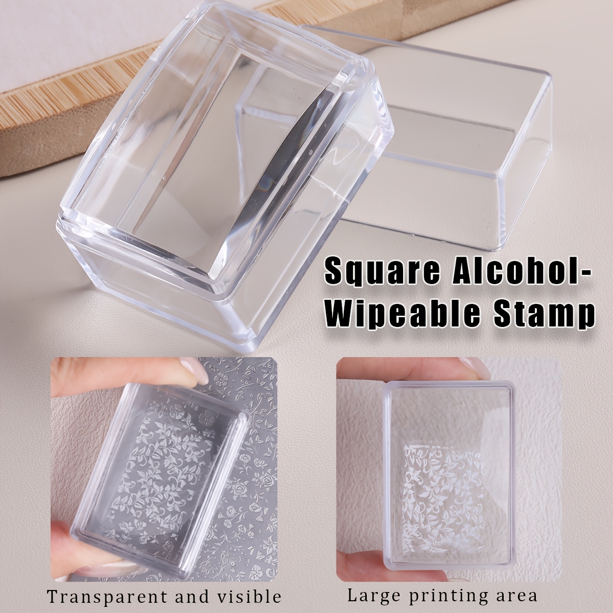 Nail Art Stamping Kit - Kare Şeffaf Silikon Tırnak Damga Seti,