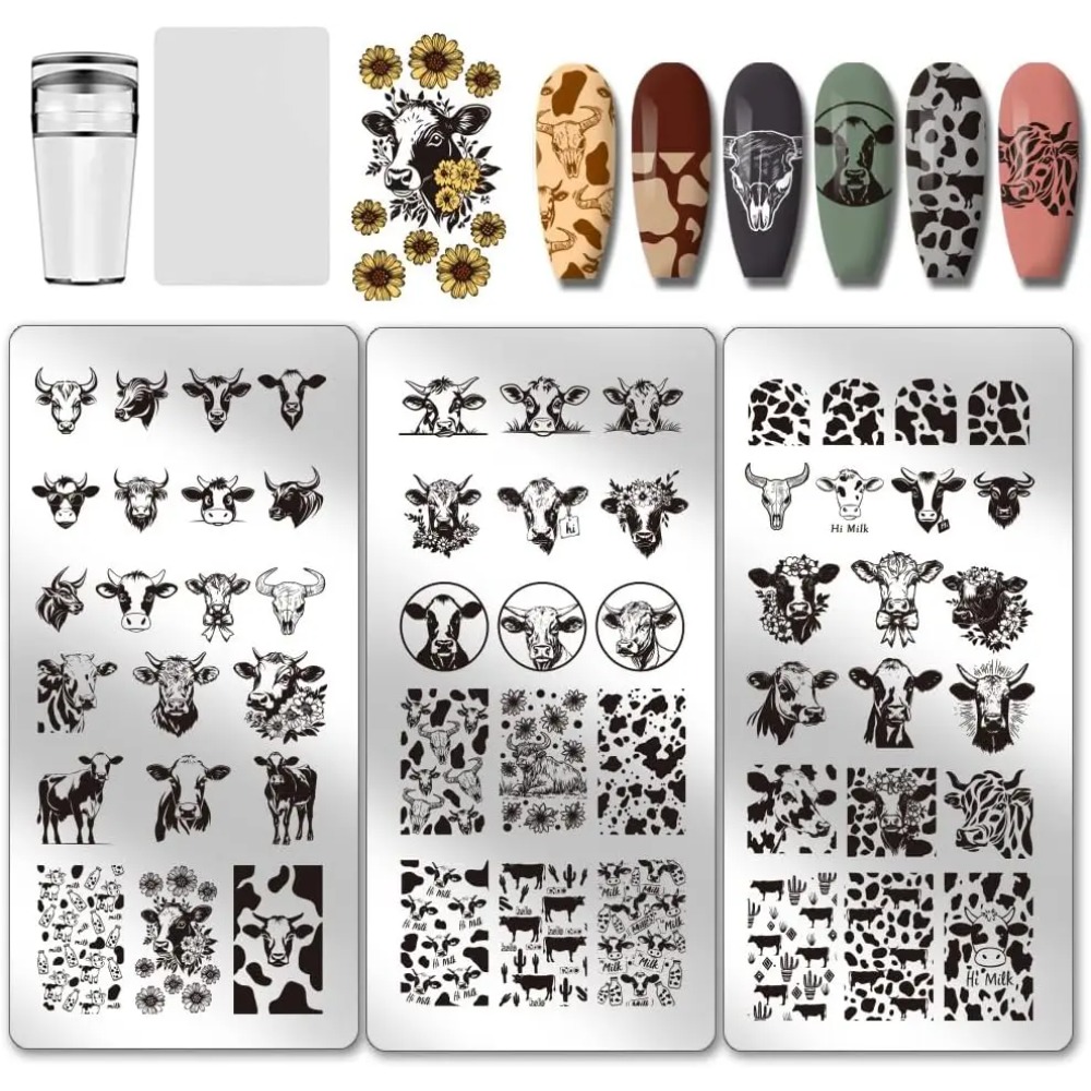 Nail Art Stamping Kit - 3 adet İnek Temalı Tırnak Baskı