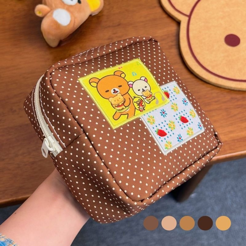 Beauty Bag Makeup - Kawaii Rilakkuma Kahverengi Puantiyeli Kozmetik Çantası