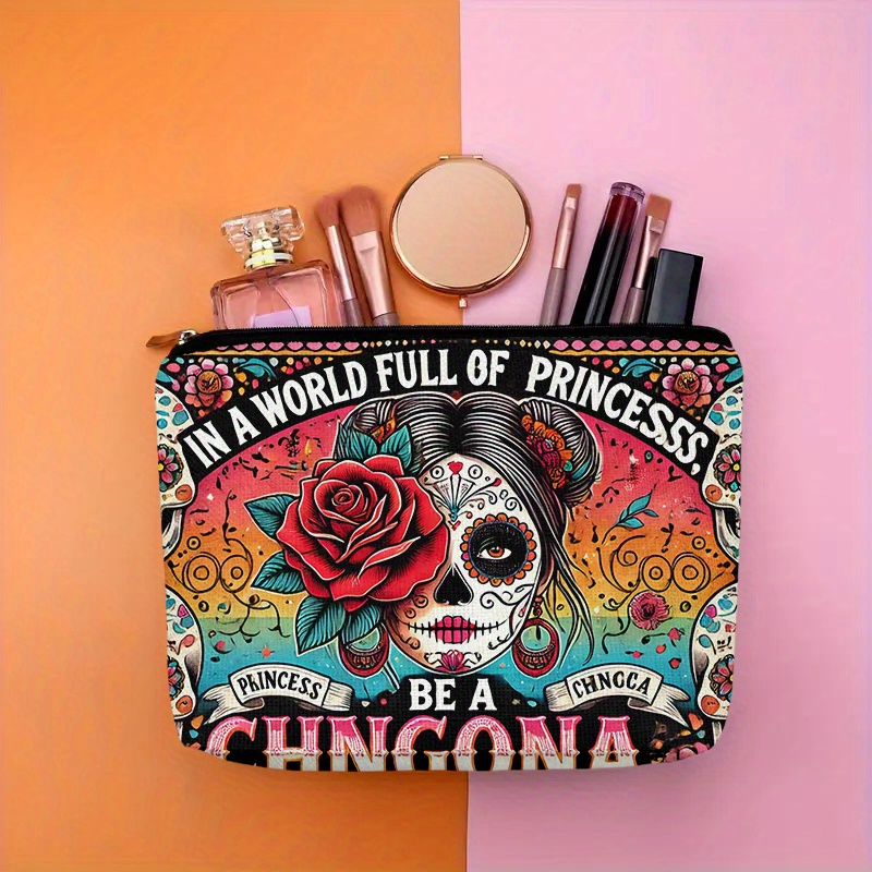 Beauty Bag Makeup - Bir çiçek ve kuru kafa desenli
