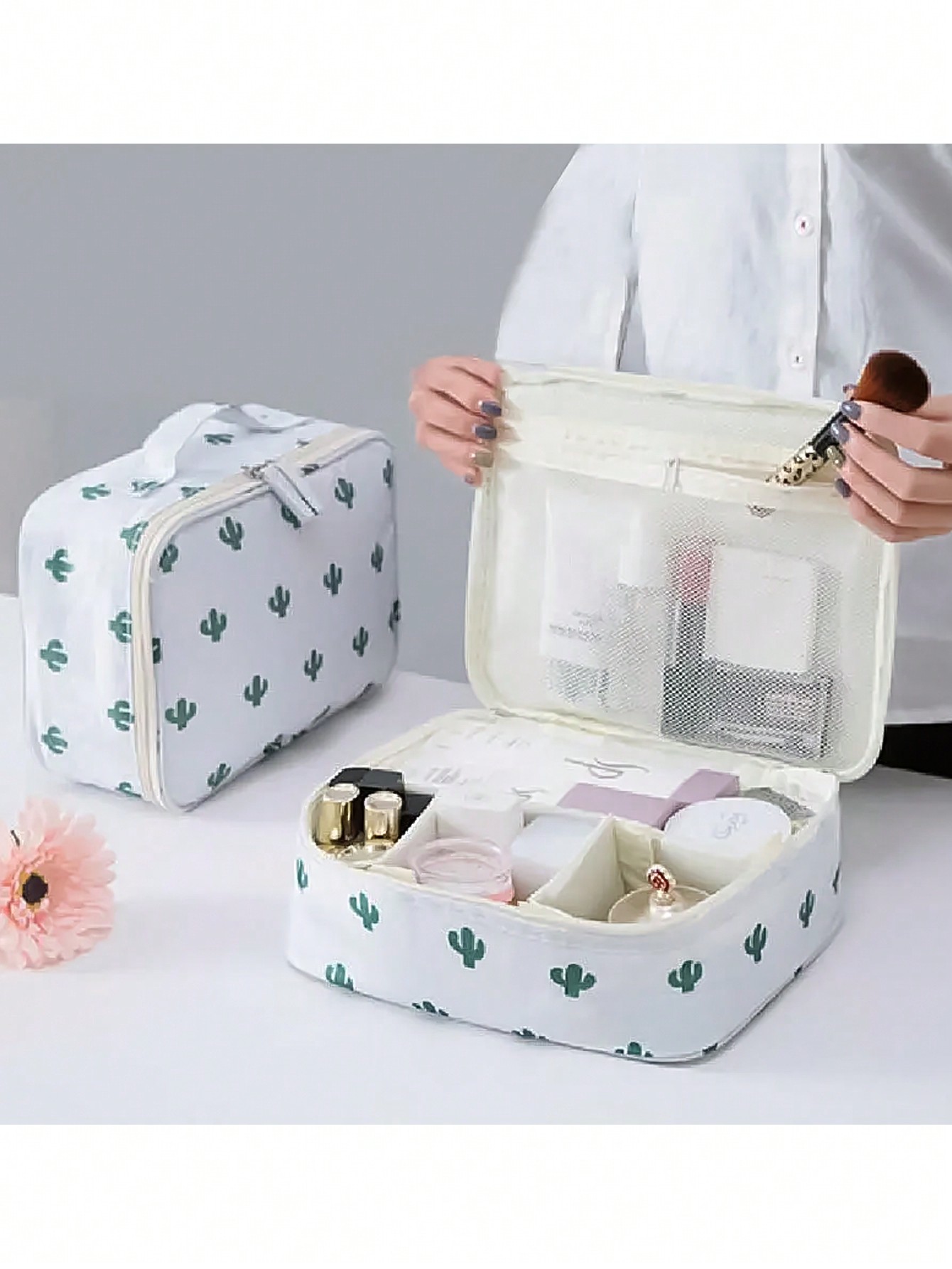 Beauty Bag Makeup - 1 Adet Kaktüs Baskılı Su Geçirmez
